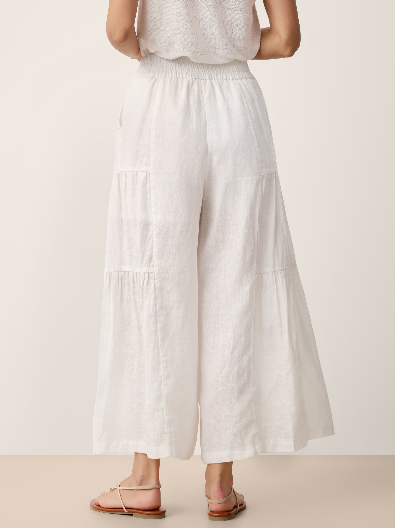 100% Linen Bow-Waist Tiered Pants TARYN