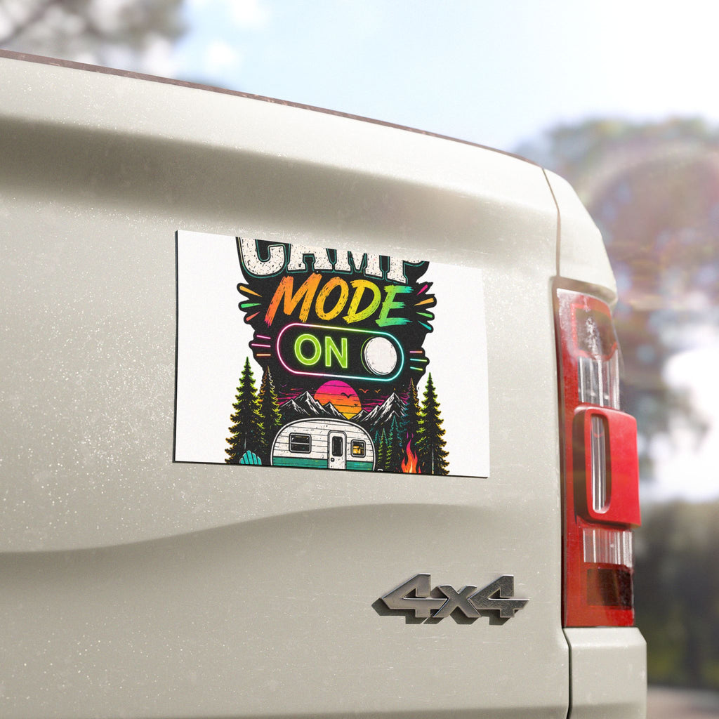 Camp Mode On™ Retro Camper Magnet — Weatherproof