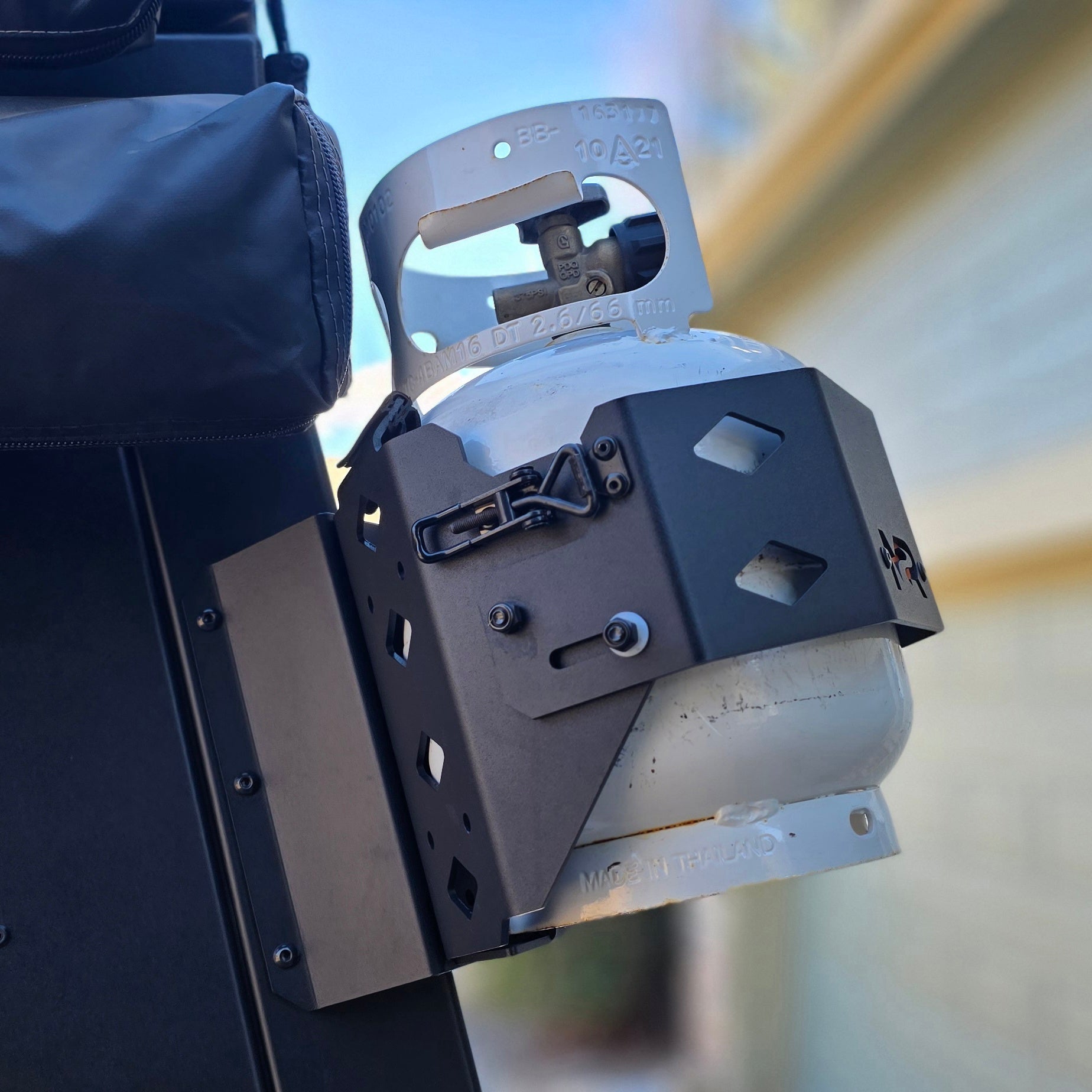 Rock-solid 5 lb propane tank mount for truck campers & overland rigs