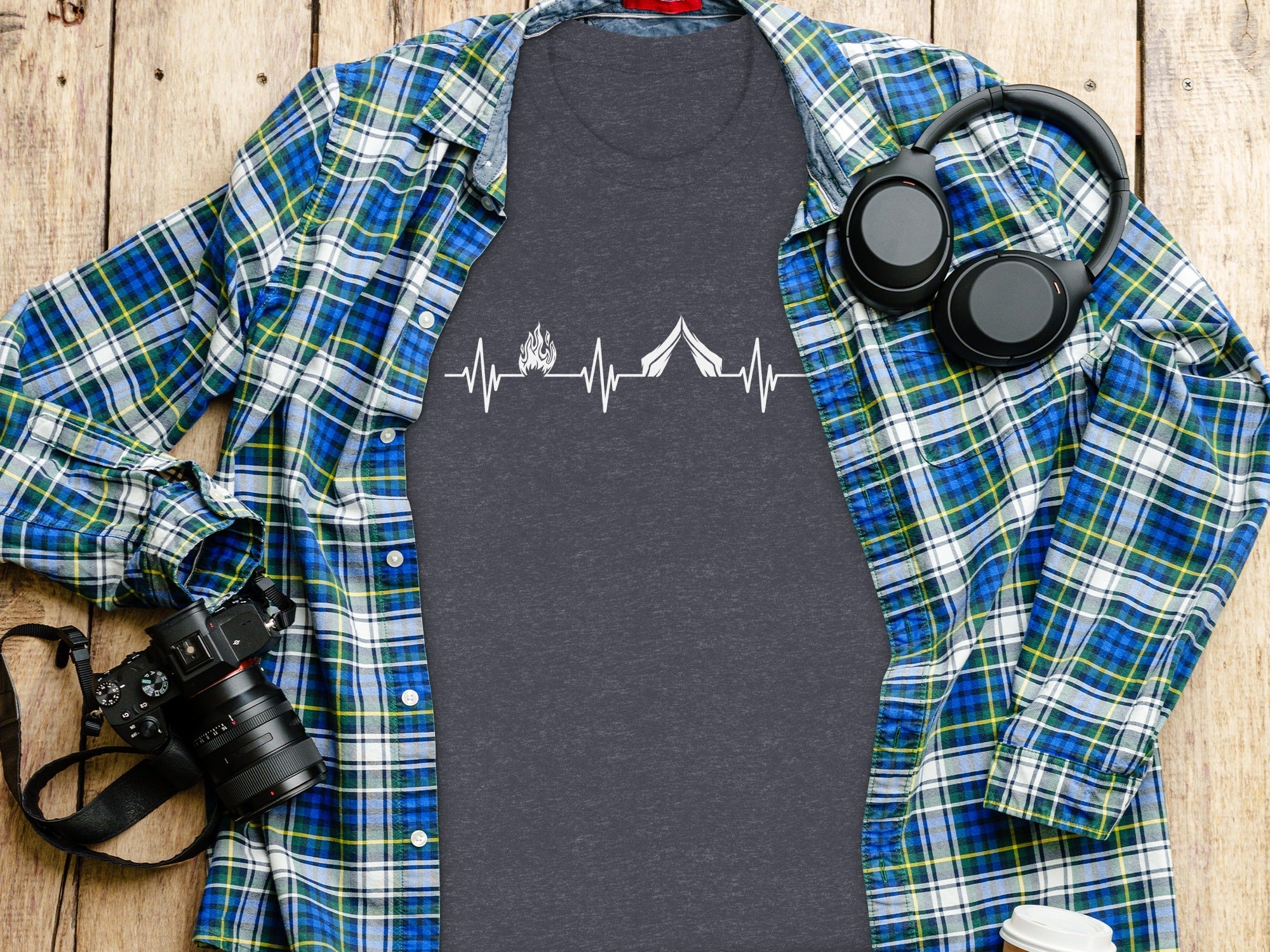 Camping Heartbeat With Tent Plus Fire Summer Camp T-Shirt