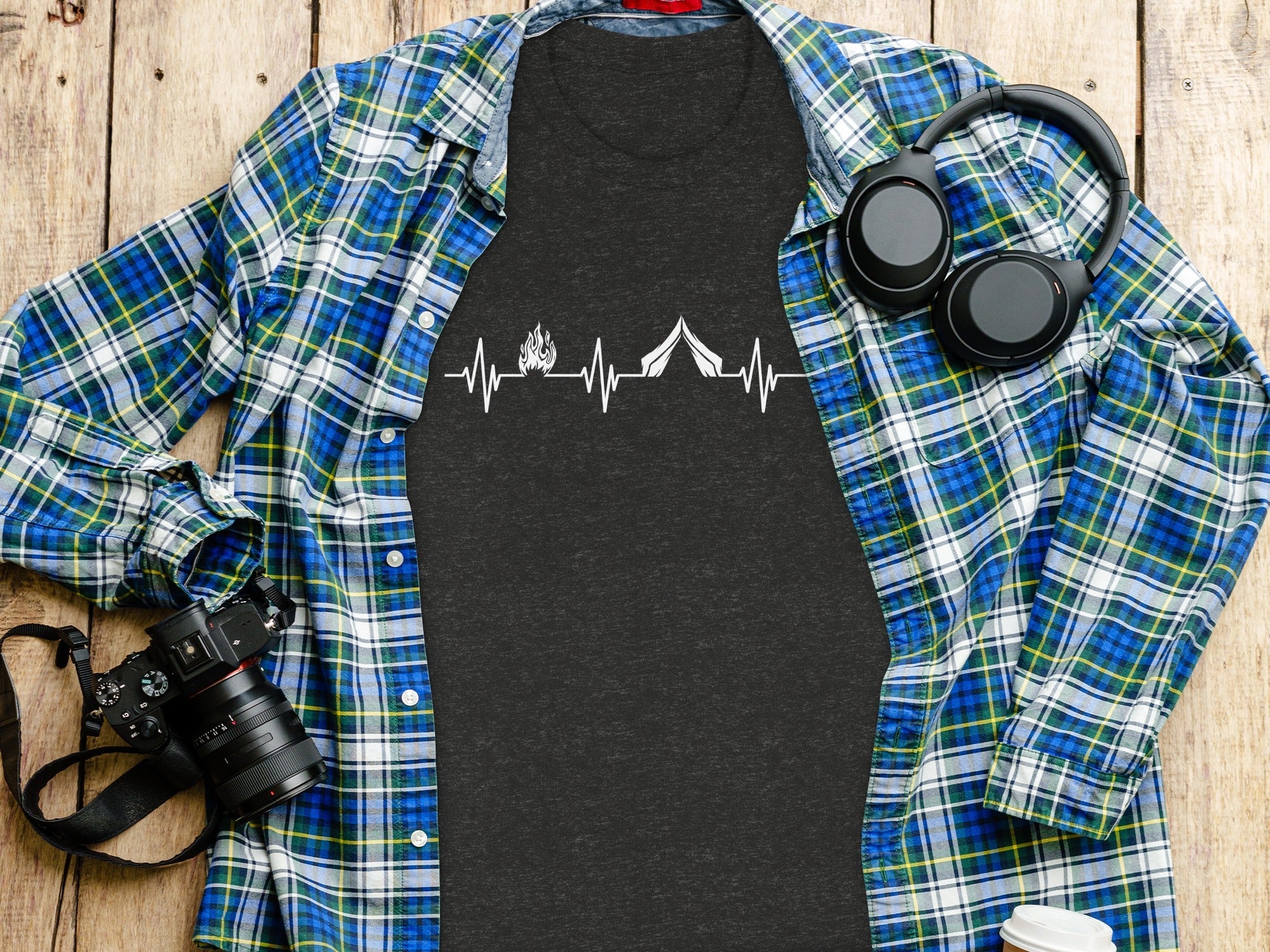 Camping Heartbeat With Tent Plus Fire Summer Camp T-Shirt