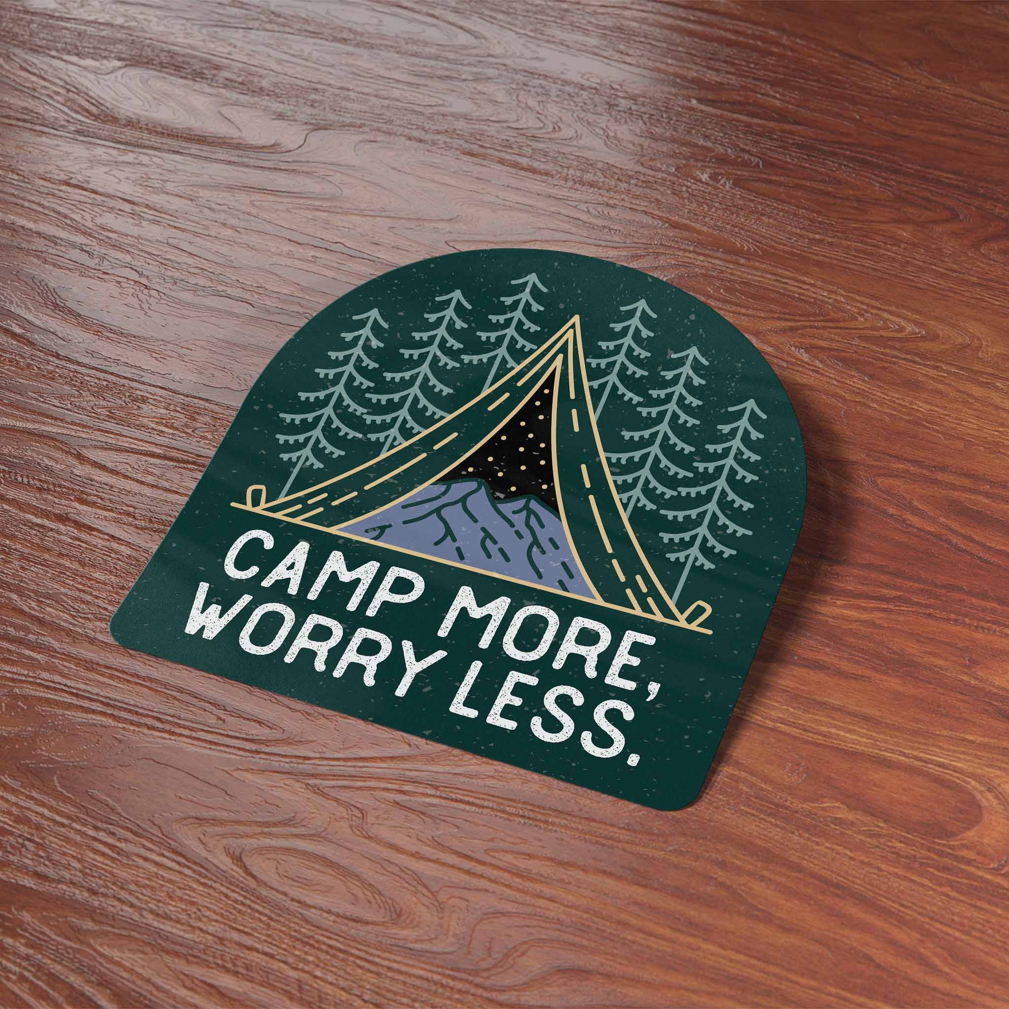 Camp More, Worry Less Tent Sticker