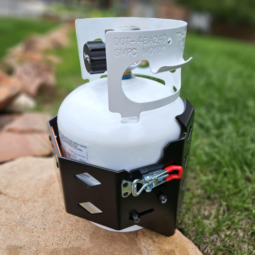 Rock-solid 5 lb propane tank mount for truck campers & overland rigs