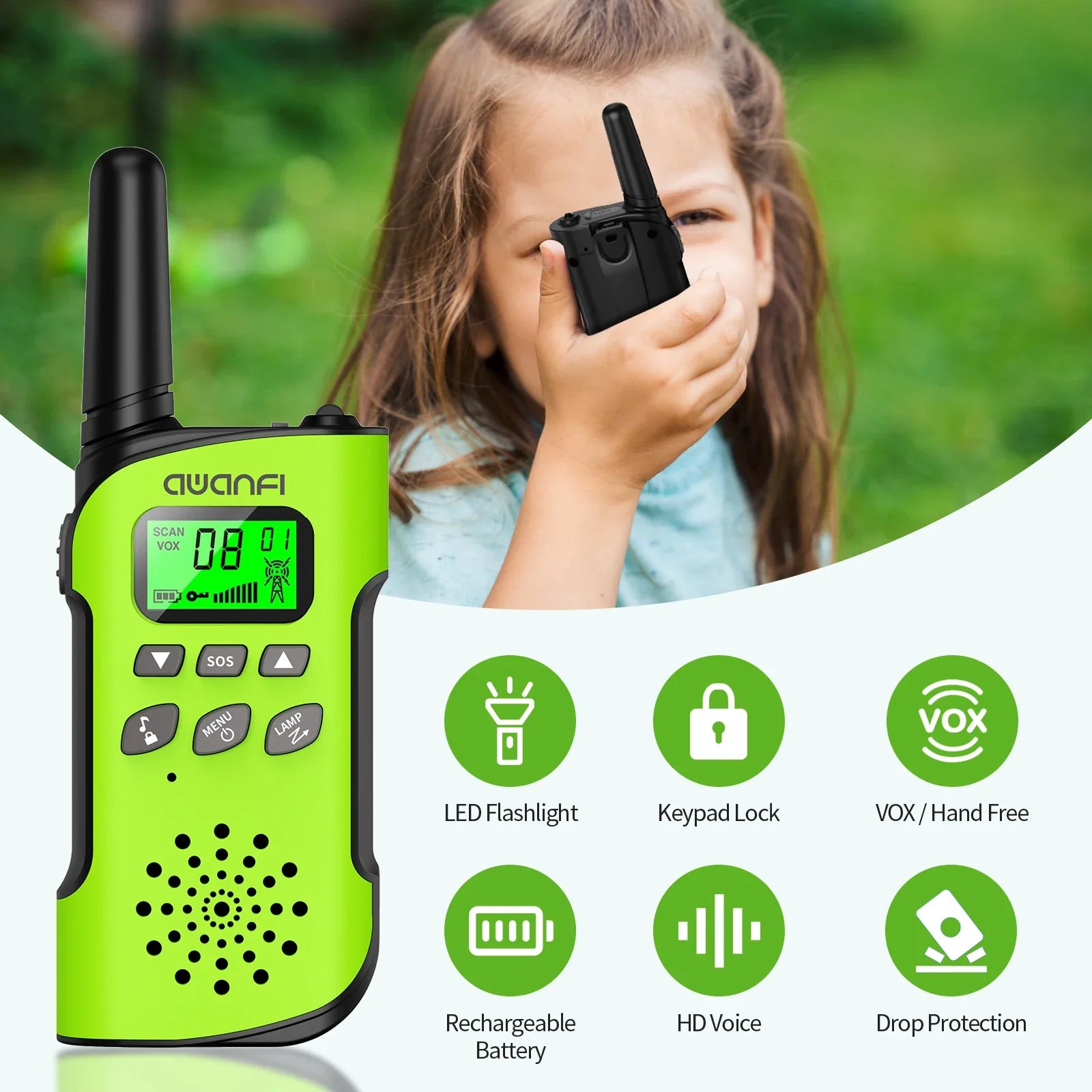 Rechargeable Walkie Talkies 4 Pack Long Range Kids Radios USB C Camping