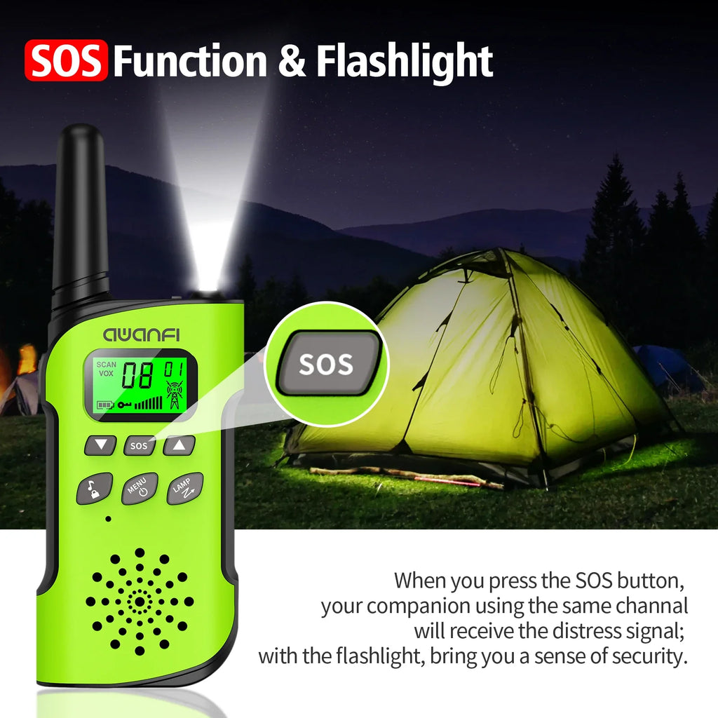 Rechargeable Walkie Talkies 4 Pack Long Range Kids Radios USB C Camping